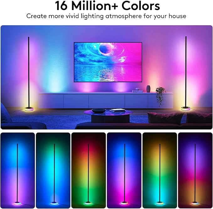 Corner Floor Lamp - Smart RGBICW LED Corner Lamp with App & Remote Control, 16 Million DIY Colors & 68+ Scene, Music Sync, Timer Setting, Modern Floor Lamp for Bedroom, Gaming Room, Room Decor