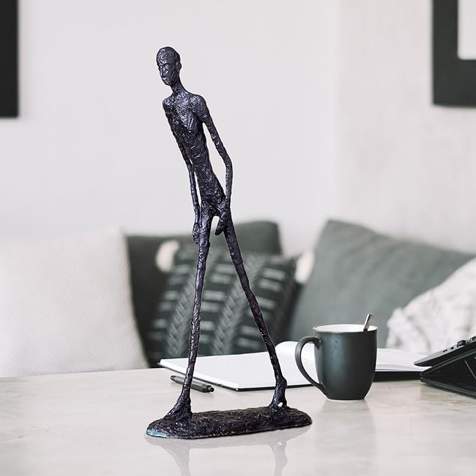 11.8" Walking Man Metal Abstract Statue and Sculpture - Masterpiece by Giacometti, Suitable for Home Decor, Office, and Unique Gift for Special Occasions (Metal)