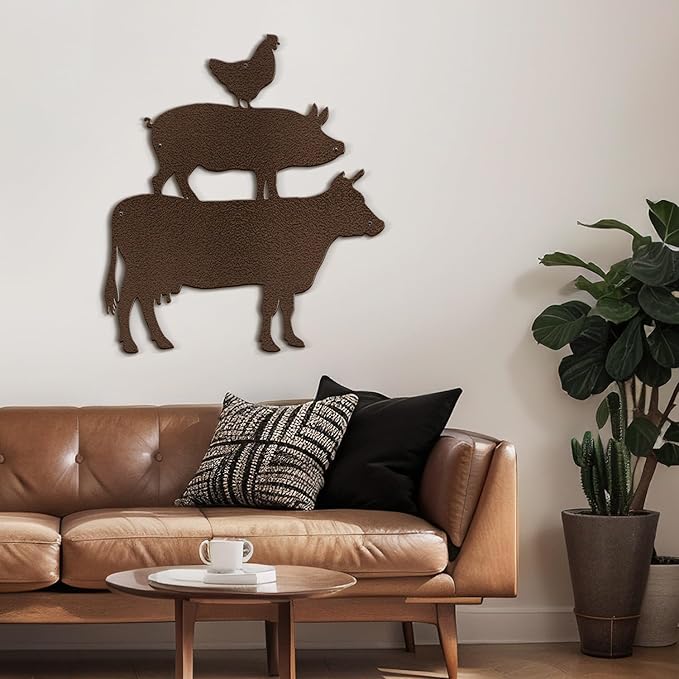 SIGNLEADER Metal Wall Art Decor Chicken, Pig, Cow Minimalist Modern Abstract Wall Sculpture Hangings Home Decoration for Living Room, Bedroom, Bathroom, Kitchen, Outdoor - 18" Bronze