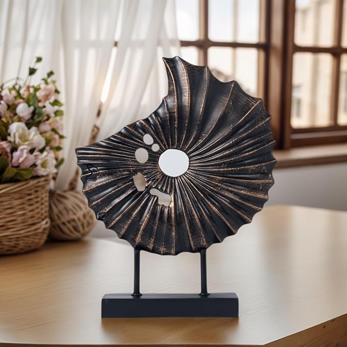 Unique Round Coin Sculpture Decorative Objects for Shelf Home Decor Accents, Modern Abstract Tabletop Decor Items for Living Room Fireplace Mantel, Above Cabinet (Black L)
