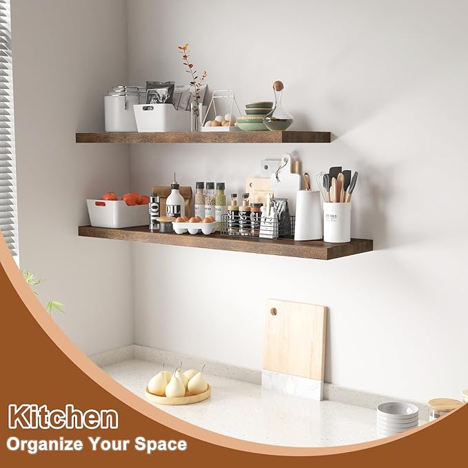 12 Inch Deep Floating Shelves for Wall 2 Pack Floating Shelfs Large Storage Space Wall Decor Display Shelf for Bathroom Living Room Bedroom Kitchen 36" W x 12" D x 1.2" H Rustic Brown