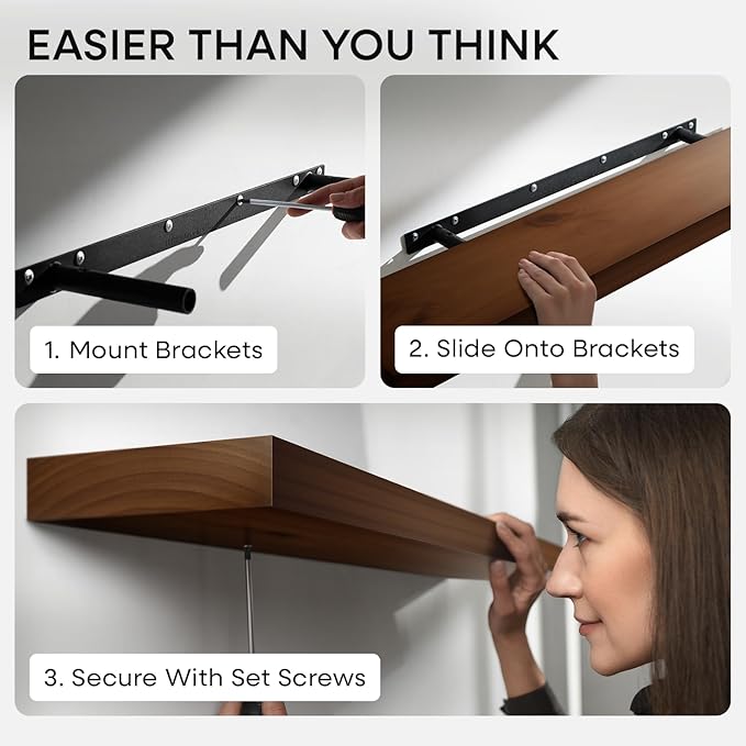 Homeforia Walnut Floating Bathroom Shelves, High End Solid Real Wood 16 inch Small Floating Shelf for Wall Mounted, Dark Brown 16inch Floating Shelves, Heavy Duty Bracket, 16 X 6.5 X 1.75 in, Set of 2