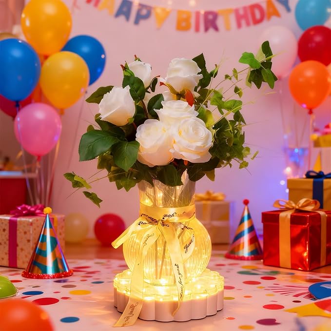 6 Inch Round LED Light Base - 13 Colors, Brightness Adjustable & Color Changing Modes, Rechargeable Built-in Battery, Decorative Mood Light for Vase Centerpieces & Tablecloth Illumination