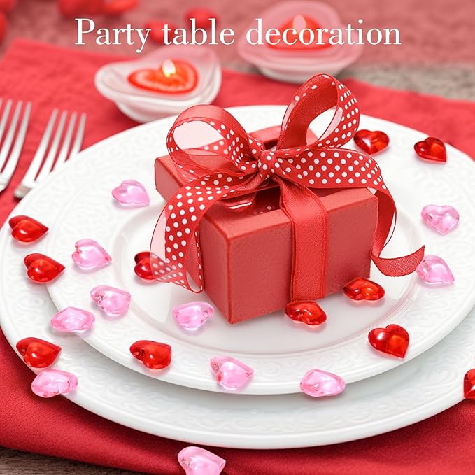 DomeStar 150PCS Heart Vase Fillers, Acrylic Hearts Rhinestones Pink Red Heart Diamonds 20mm for Floating Valentine's Day Table Scatters Wedding Gift Box Party Pearls Decorations