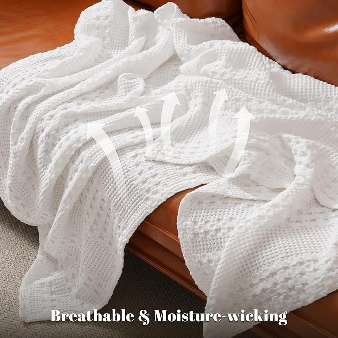 PHF 100% Cotton Waffle Weave Blanket King Size for Bed, Soft Lightweight & Breathable, All-Season Comfort, 300 GSM Luxury Aesthetic Blanket for Home Decor, 108"x90", White