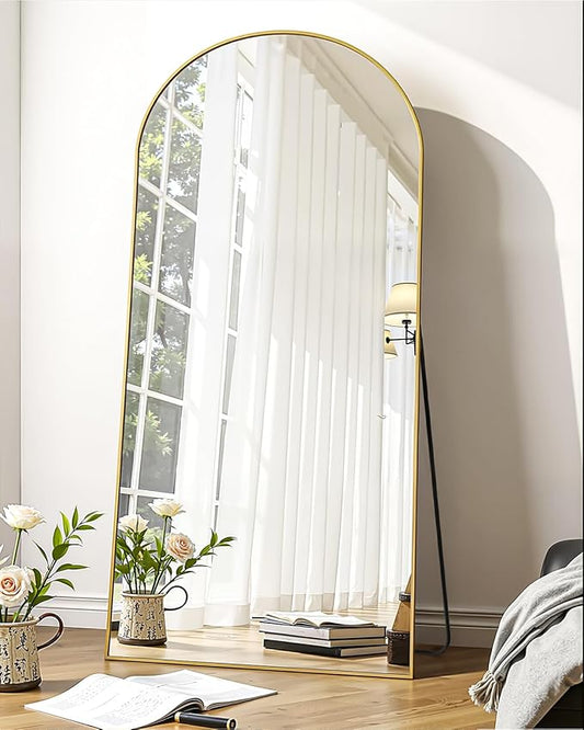 Suidia Full Length Mirror, 58"x21" Floor Standing Mirror Freestanding, Full Body Mirrors with Stand for Bedroom, Hanging Mounted for Living Room Cloakroom, Gold, Arched Style