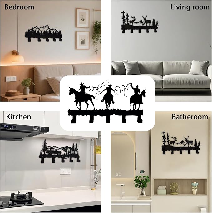 Metal Cowboys Coat Hooks Wall Art Decoration, Clothes Hangers and Key Holders, Metal Clothes Racks, Backpack Hooks Cowboys Themed Hooks Decoration for Storage, Living Room, Office, Hallway