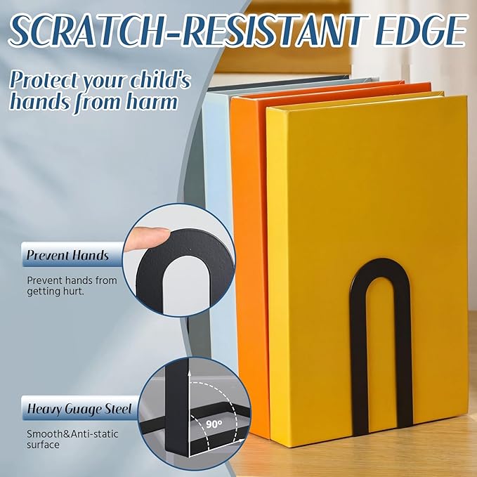 Chunful 12 Pcs Modern Metal Book Ends for Shelves Decorative Small Bookends Book Shelf Organizer Minimalist Design Stopper to Hold Books for Home Office (5.5 * 3.75 * 2.25inch,Black)