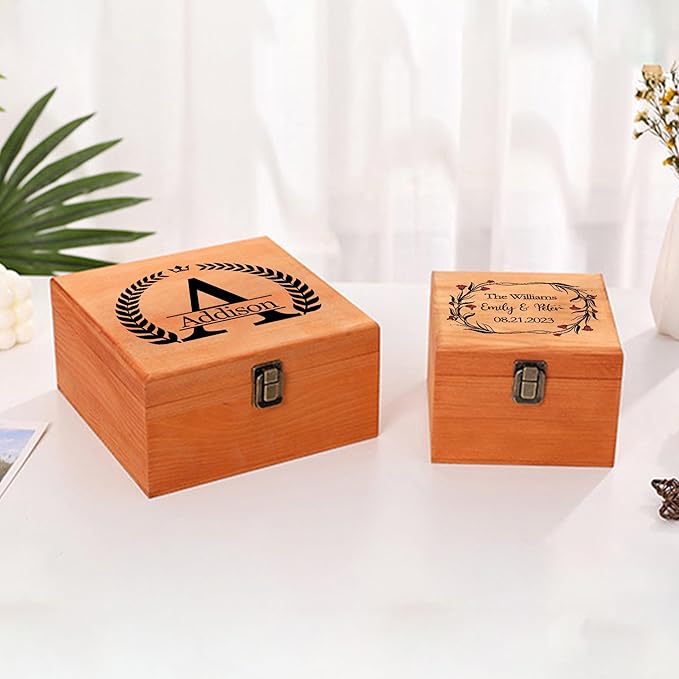 Personalized Wedding Keepsake Box Custom Name Date, Wooden Memory Box Wedding Gift Box for Couples Newlyweds - Customized Gifts for Bridal Shower Anniversary Engagement Christmas