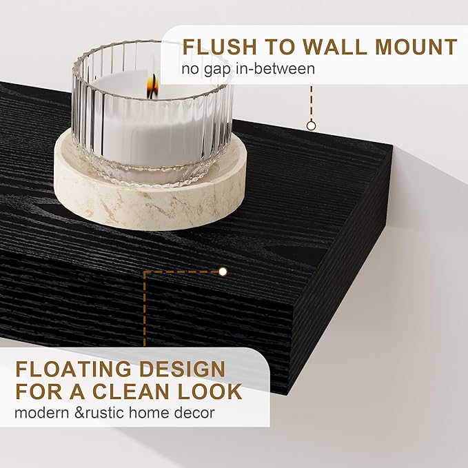 Fun Memories Floating Shelves for Wall, 55Inch Floating Shelves Set of 2, Hanging Shelf with Invisible Brackets, Wood Shelves for Living Room, Bedroom, Kitchen, Black