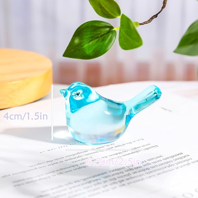 YWHL Handmade Crystal Lake Blue Bird Figurines, Animals Gifts for Birds Lovers Women Men, Art Glass Birds Collectible for Home Decor, Desk Table Home Office Decoration