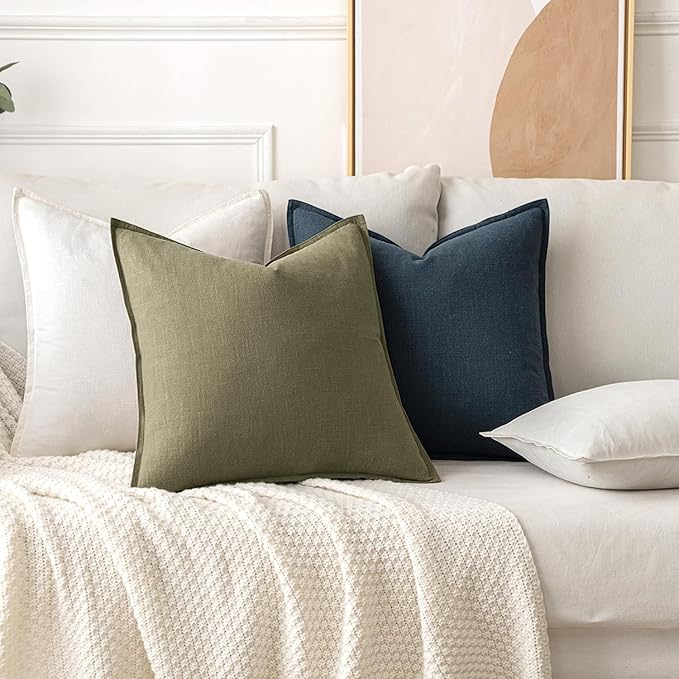 MIULEE Decorative Linen Euro Sham Pillow Covers 28x28 Inch Cream White Boho FarmhouseNeutral Christmas Couch Throw Pillows for Bed Pack of 2 Accent Modern Pillowcase Sofa Livingroom Home Decor