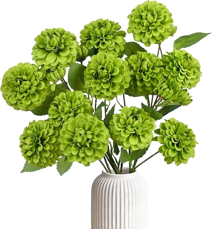 Fake Artificial Pompon Mums Flowers Indoor with Long Stems Ball Chrysanthemum Faux Silk Flowers for Vase Floral Arrangement for Spring Home Decor Centerpieces for Table Kitchen Decoration