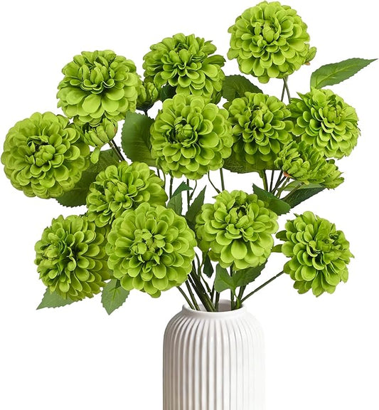 Fake Artificial Pompon Mums Flowers Indoor with Long Stems Ball Chrysanthemum Faux Silk Flowers for Vase Floral Arrangement for Spring Home Decor Centerpieces for Table Kitchen Decoration