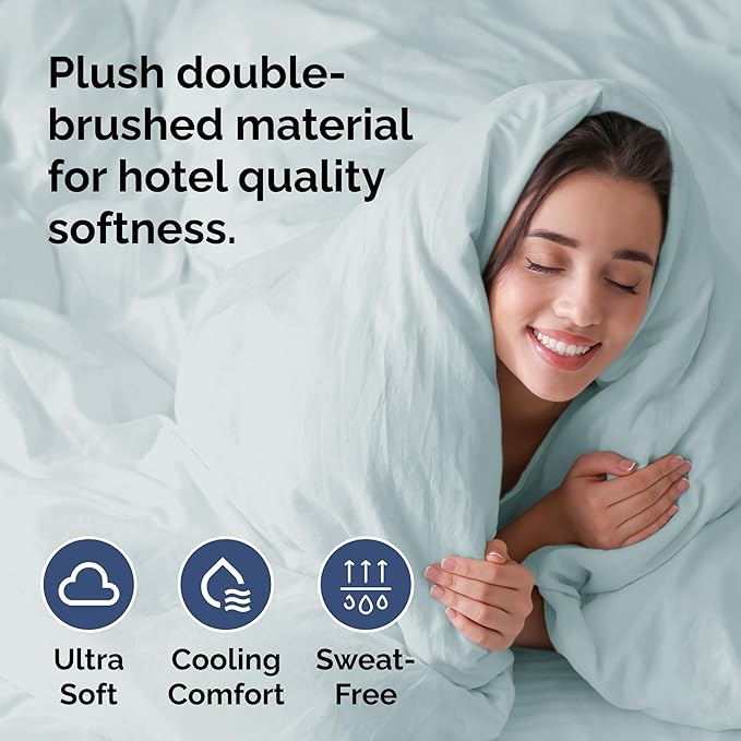 CGK Unlimited Duvet Cover Queen Size Set - Extra Soft Queen Size Duvet Cover 90 x 90 with 2 Pillow Shams - Hotel Quality w/Zipper Closures & Ties - Bedding and Bed Linens Set (Ice Blue)