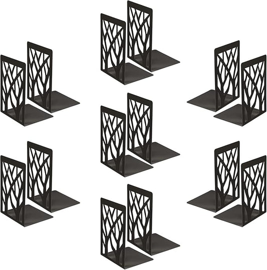 MSDADA Black Metal Bookends (7 Pairs, 14 Pieces) for Shelves, Office, Heavy Books, Home Decor