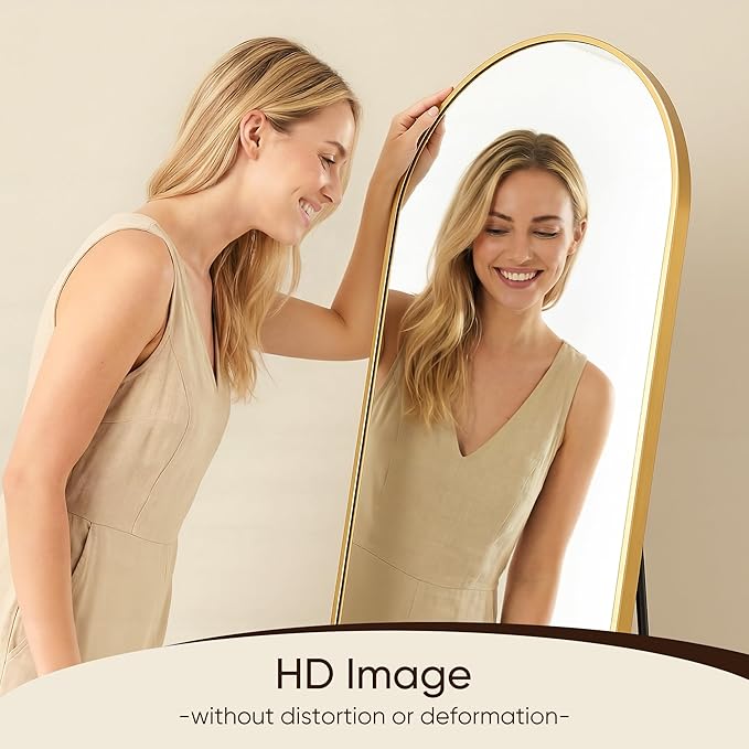 Antok Full Length Mirror, 64"x21" Floor Mirror, Arched Floor Standing Freestanding Arch Full Body Mirrors with Stand for Bedroom, Hanging Mounted for Living Room Cloakroom,Gold
