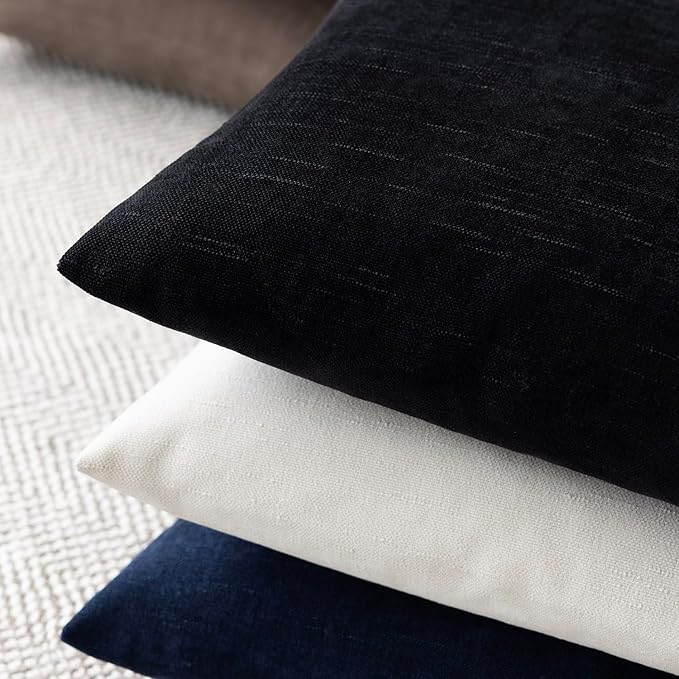 Foindtower Pack of 2 Soft Textured Chenille Throw Decorative Pillow Covers Square Accent Solid Cushion Cover Cozy Farmhouse Pillow Case with Zipper for Couch Sofa Bedroom Living Room 16x16 Inch, Black