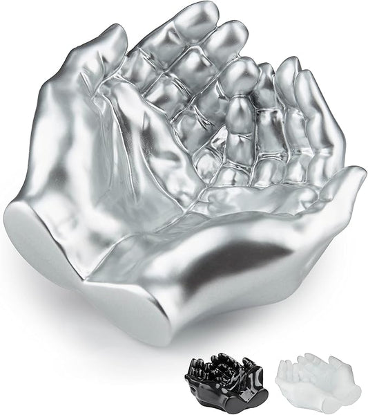 Hand Shaped Succulent Planter Pot - Crystal Holder Display - Air Plant Holder Hand Planter - Giving Hands Sculpture Decor - Key Bowl Ring Dish Trinket Dish Candy Dish - Candle Holder (Silver)