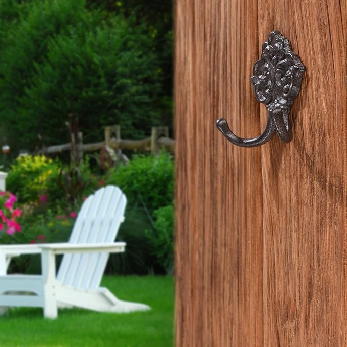 BRASSTAR Cast Iron Simple Floral Decoration Double Hook Hanging for Coats, Bags, Hats, Towels, Keys, Rustic Retro Home Art Decor TQGJPT442