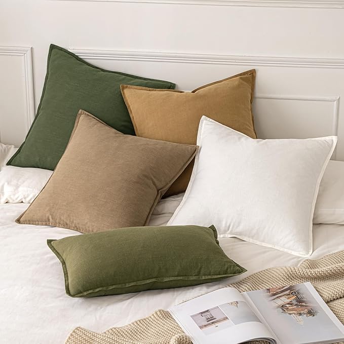 MIULEE Decorative Linen Euro Sham Pillow Covers 28x28 Inch Cream White Boho FarmhouseNeutral Christmas Couch Throw Pillows for Bed Pack of 2 Accent Modern Pillowcase Sofa Livingroom Home Decor