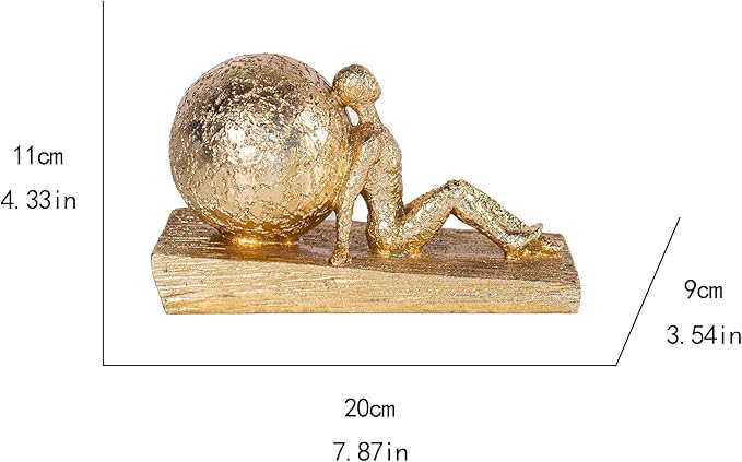 Golden Home Art Sculpture: Pushing Ball Man Sculpture (25cm) - A Symbol of Perseverance in Modern Minimalist Design