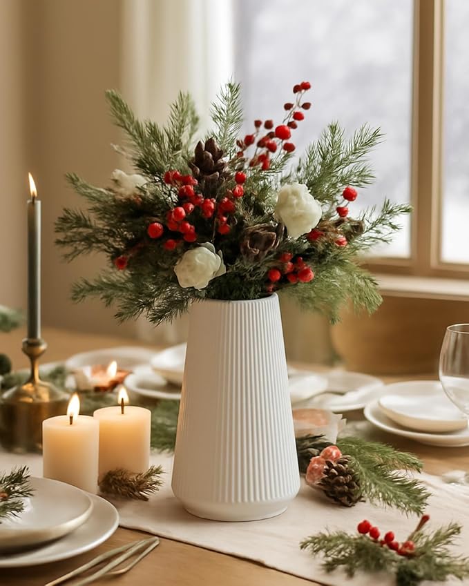 Matte White Ceramic Vase – Frosted Elegant Flower Vase for Pampas Grass, Dried or Fresh Flowers, Modern Minimalist Farmhouse Home Decor for Living Room, Dining Table, Wedding Centerpiece