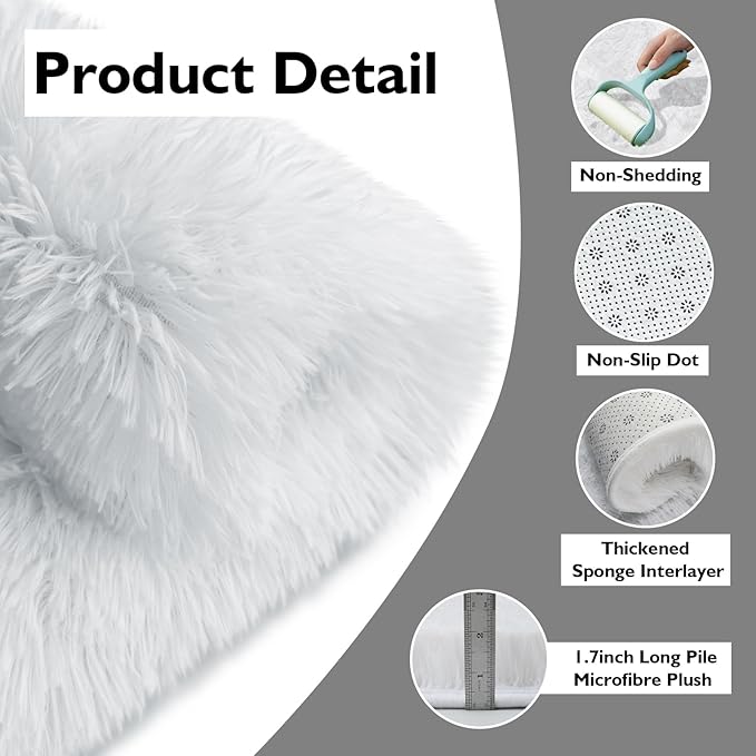 yulidayang White Fluffy Round Area Rugs for Bedroom,3'X3'Shag Circle Area Rugs for Girls Room,Non Slip Fuzzy Plush Rug for Kids Room Living Room and Dorm Home Decor Rug