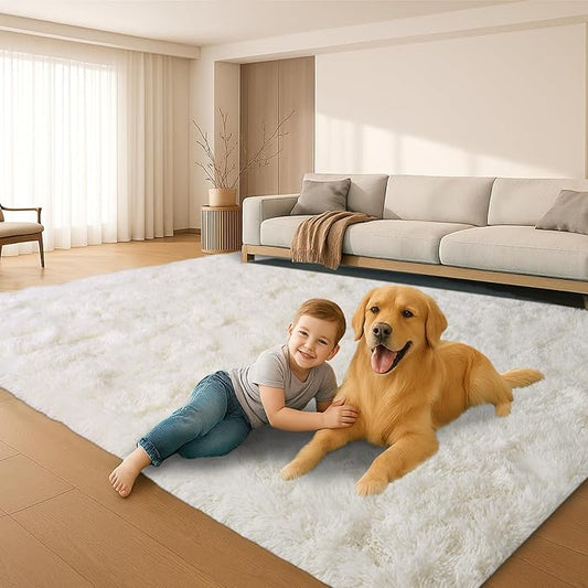 Mtandyx 6x9 Rugs for Living Room, Rugs for Bedroom, Plush Fluffy Carpet, Non-Slip Upgrade Cream White Rug, Suitable for Kids Home Decor Aesthetics Dorm.