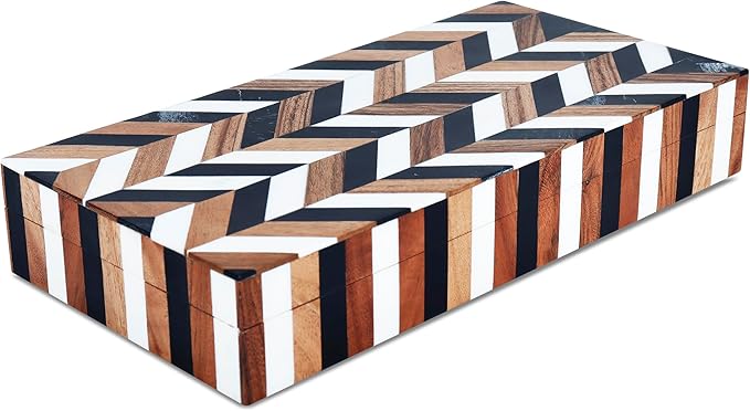 Handicrafts Home Large Decorative Storage Box 12x6– Coffee Table Organizer Box, Modern Home Décor Accent, Keepsake Memory Box, Jewelry Storage Box, Boho Decorative Box with Lid for Shelf, Mantle Decor