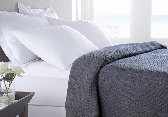 HILLFAIR 100% Soft Premium Combed Cotton Thermal Blanket– King Blankets – Soft Cozy Warm Cotton Blanket– Bed Throw Blanket– King Bed Blankets– All Season Cotton Blankets– Grey King Cotton Blankets