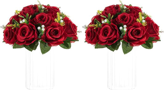 NUPTIO Flower Wedding Centrepieces for Tables - 2 Pcs 9.5in Diameter Crimson Artificial Flowers Rose Ball for Centerpieces Table - Fake Rose Arrangements for Weddings Birthday Party Decor