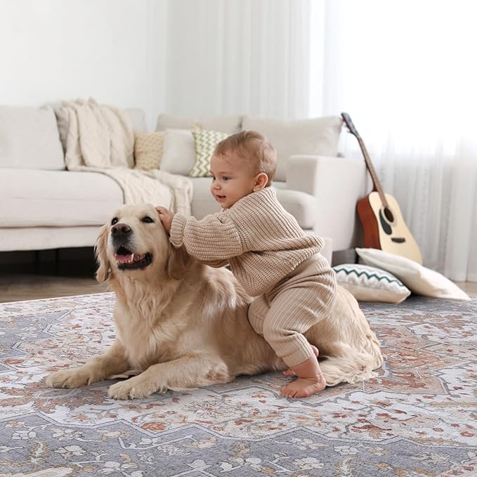 Vanmoos 2x3 Washable Area Rug – Soft, Non-Slip Entrance Rug, Durable Indoor Door mat, Floor Carpet for High-Traffic Areas, Entryway, Kitchen, and Bedside, Artistic Flair/Beige