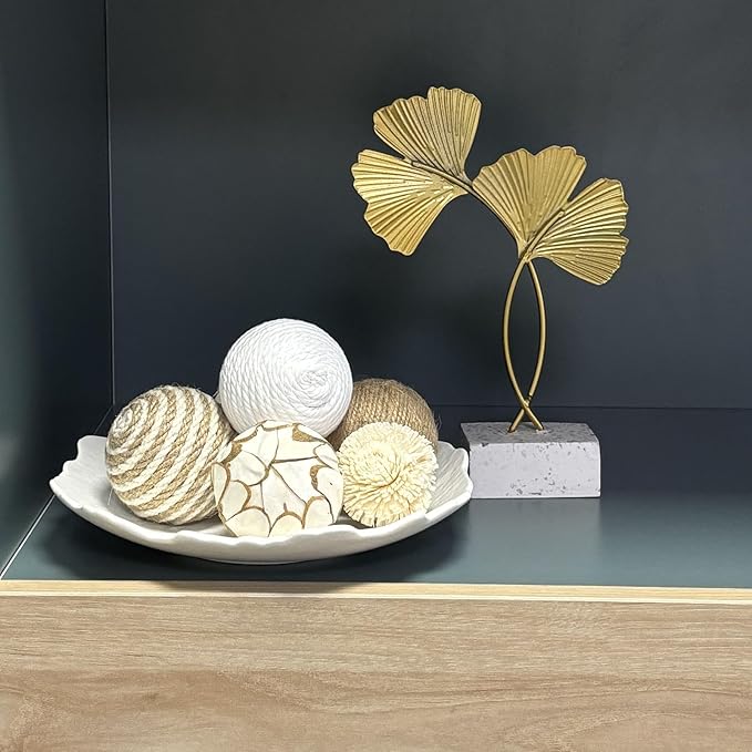 6 Pcs Decorative Balls for Centerpiece Bowls,2.36 Inch Natural Handmade Cotton Linen Orbs Balls,Wood Decorative Ball,Vase Fillers, Home Table Decor