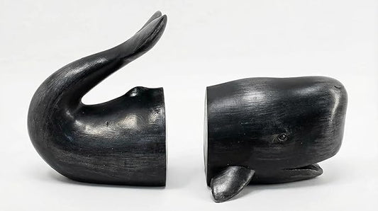 Comfy Hour Nautical Whale Decorative Bookends, Unique Under The Sea Ocean Resin Book Ends for Shelves, Heavy Duty Coastal Book Stopper for Books, Black, 1 Pair