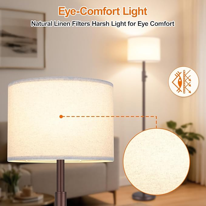 Yemela 【Upgraded】 Dimmable Floor Lamp, 1000 Lumens LED Bulb Included, Modern Floor Lamps for Living Room, Standing Lamp with Linen Shade, Tall Lamp for Bedroom Office Dining Room- Brown