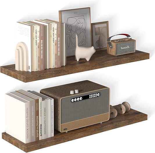 12 Inch Deep Floating Shelves for Wall 2 Pack Floating Shelfs Large Storage Space Wall Decor Display Shelf for Bathroom Living Room Bedroom Kitchen 40" W x 12" D x 1.2" H Rustic Brown