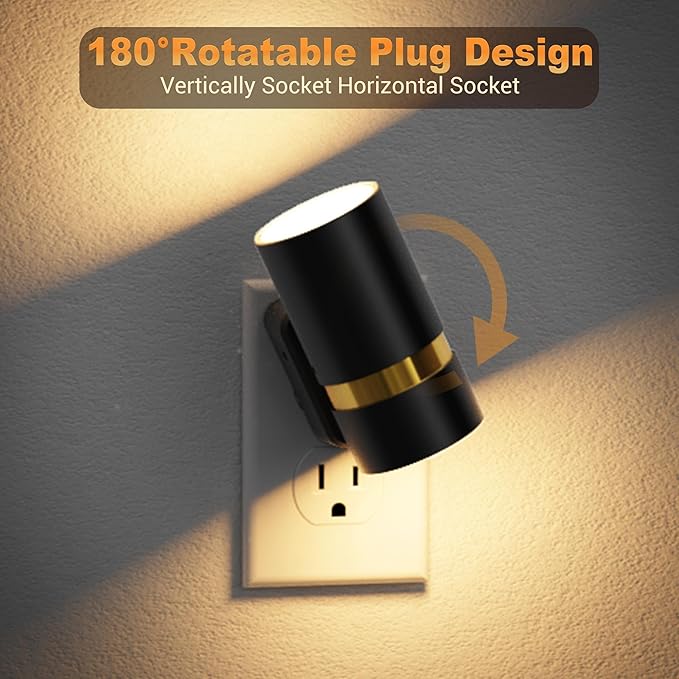 JandCase Night Lights Plug into Wall,2 Pack Amber/3000k/5000K Color Change Night Light with Dusk to Dawn, 3CCT & 10/25/50/75/100LM Dimmable Plug in LED Nightlight for Bedroom, Hallway, Stairs
