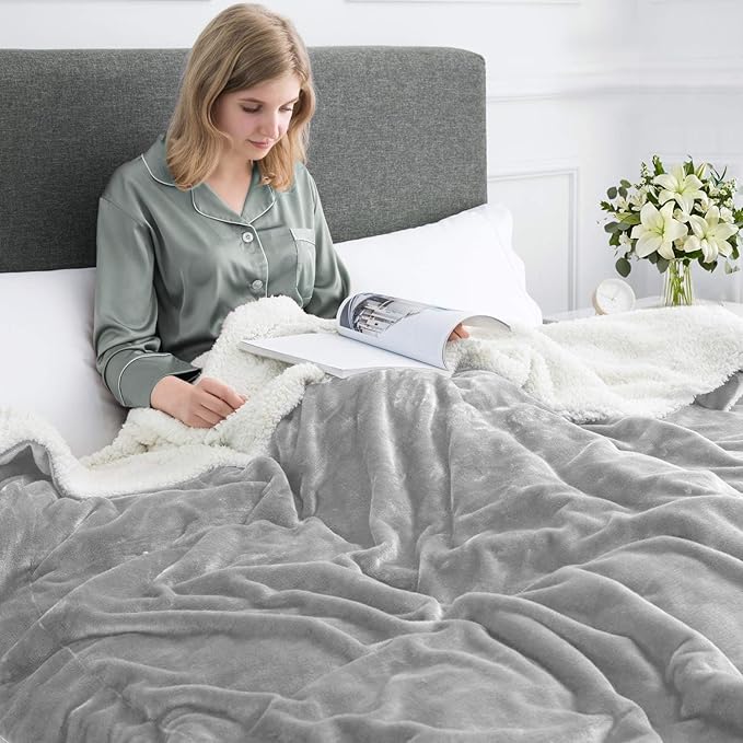 MOONLIGHT20015 Sherpa Throw Blanket - (Light Grey, 50X60 Inches) Soft and Warm Blankets for Winter Thick, Fluffy and Plush Blanket for Bed, Sofa, Camping and Travel