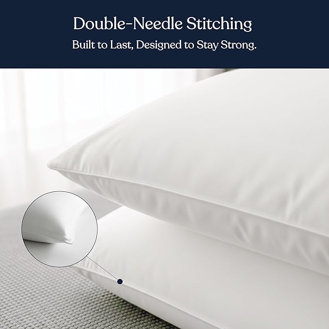 Delara Pillows for Sleeping Set of 2 Bed Pillows, Organic Cotton 300TC Shell, Recycled Down Alternative Fill, Supportive for Back and Side Sleepers, Hypoallergenic & Breathable (Standard 20"X28")