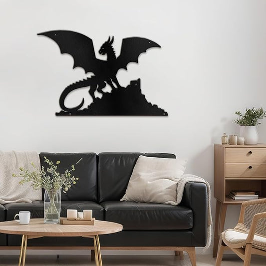 SIGNLEADER Metal Wall Art Decor Flying Dragon Minimalist Modern Abstract Wall Sculpture Hangings Home Decoration for Living Room, Bedroom, Bathroom, Kitchen, Outdoor - 18" Black