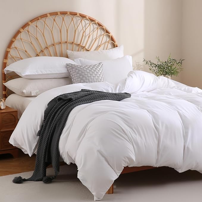 JSD White Duvet Cover Set Full Size, 3 Piece Duvet Cover with Pillow Shams, Soft Brushed Microfiber Zipper Closure, Comforter Not Included
