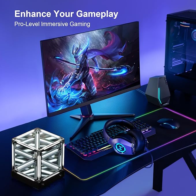 Infinity Cube Light, Infinity Mirror Cube 4D Acrylic Led Abyss Effect Touch Dimmable Rechargeable Mood Night Light for Gaming Desk Futuristic Decor (White)