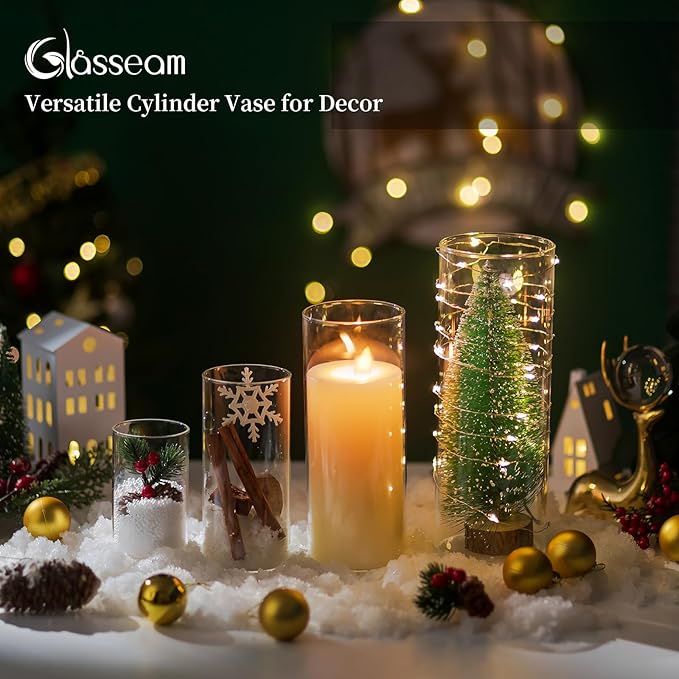 36Packs Cylinder Glass Vases for Centerpieces: Glasseam Clear Flower Vases Set Bulk 4" 6" 8" 10" Hurricane Floating Pillar Candle vase Holder - Modern Centerpiece for Wedding Dining Home Table Decor