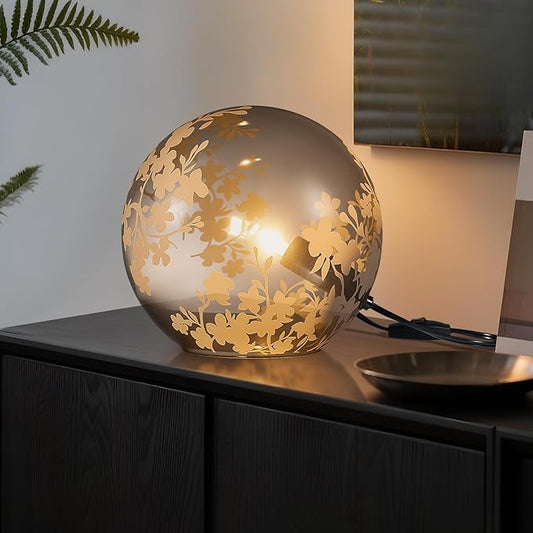 7.8 Inch Ball Table Lamp with Glass Shade Stylish Ball Light Lamp for Bedroom Living Room and Bookshelf Modern Design Perfect for Home Decor, Without Bulb (Grey Flower)