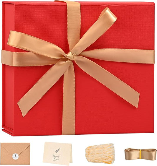 LIFELUM Red Gift Box 8 x 7 x 3 inch, Small Gift Box with lid Magnetic Closure for Presents with Lids Ribbon