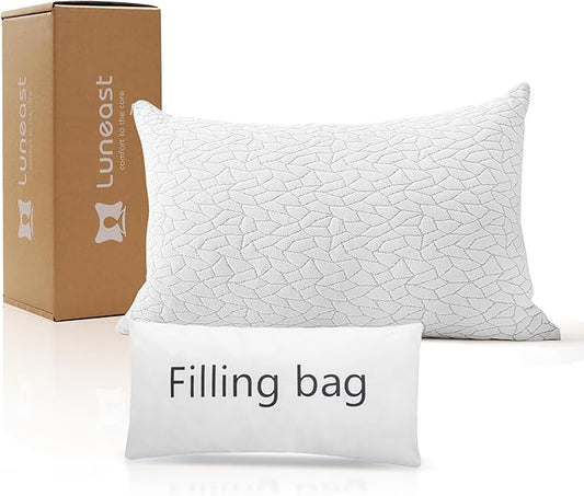 Luneast Memory Foam Pillows for Sleeping Adjustable Bamboo Blend Breathable Bed Pillow for Side, Back, and Stomach Sleepers Washable Pillow Cover Dream Cloud Queen Size 18X28 in