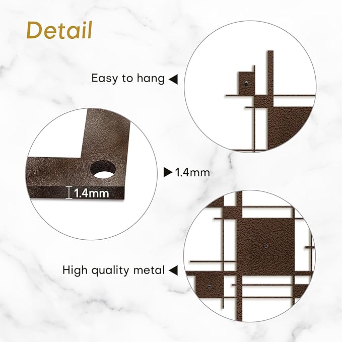 SIGNLEADER Metal Wall Decor Mondrian Geometric Minimalist Modern Luxury Wall Sculpture Hangings 3D Statue Home Decoration for Living Room, Bedroom, Bathroom, Kitchen, Fireplace, Office - 18" Bronze