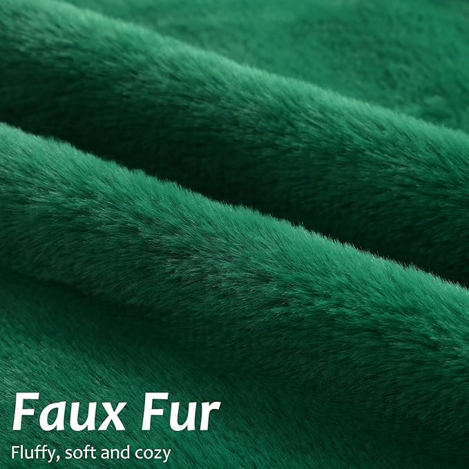 Pallene Faux Fur Plush Christmas Throw Pillow Covers 18x18 Set of 2, Soft Fluffy Couch Pillow Covers for Living Room, Christmas Green