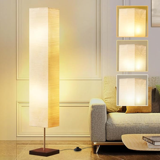 GyroVu Floor Lamp for Living Room, Color Temperature Adjustable Column Tall Lamp, Standing Lamp with Walnut Base Corner Floor Lamp for Bedroom, Office& Living Room-Beige(Bulbs Included)
